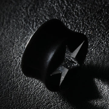 Detail View 1 of A Pair of Hollow Star Double Flared Ear Gauge Plug-Black